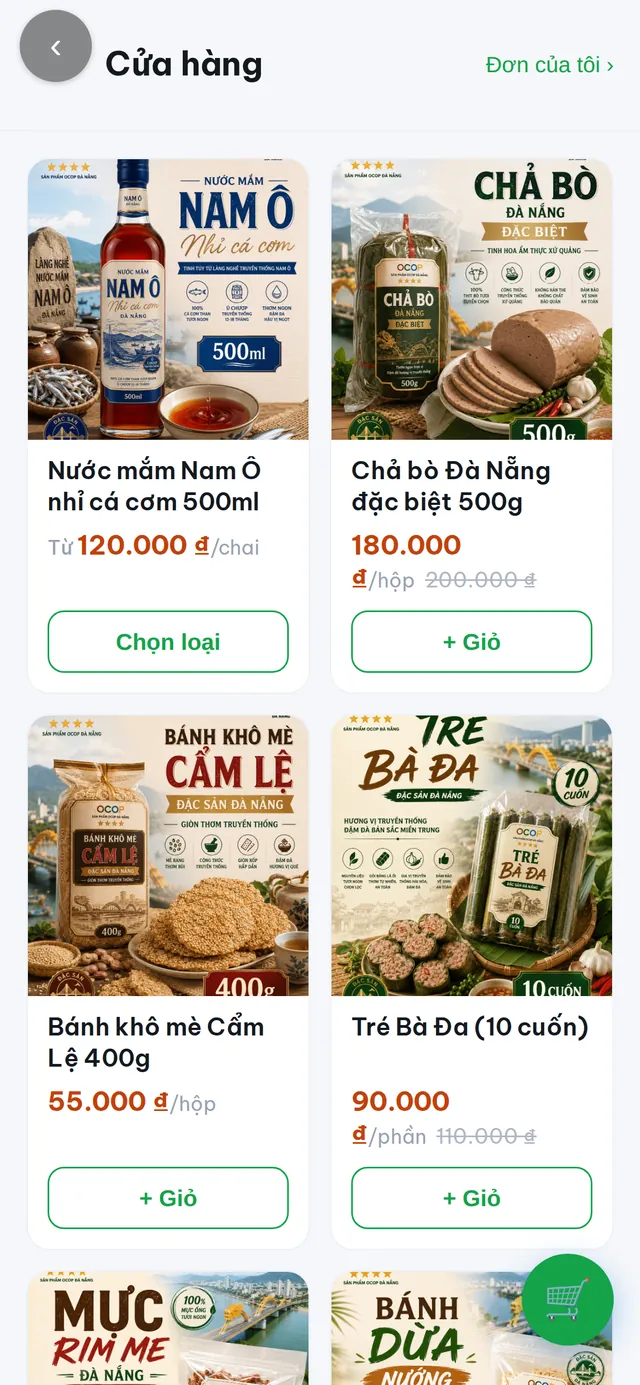 Màn hình Cửa hàng của Zalo Mini App OCOP – Đặc sản Đà Nẵng