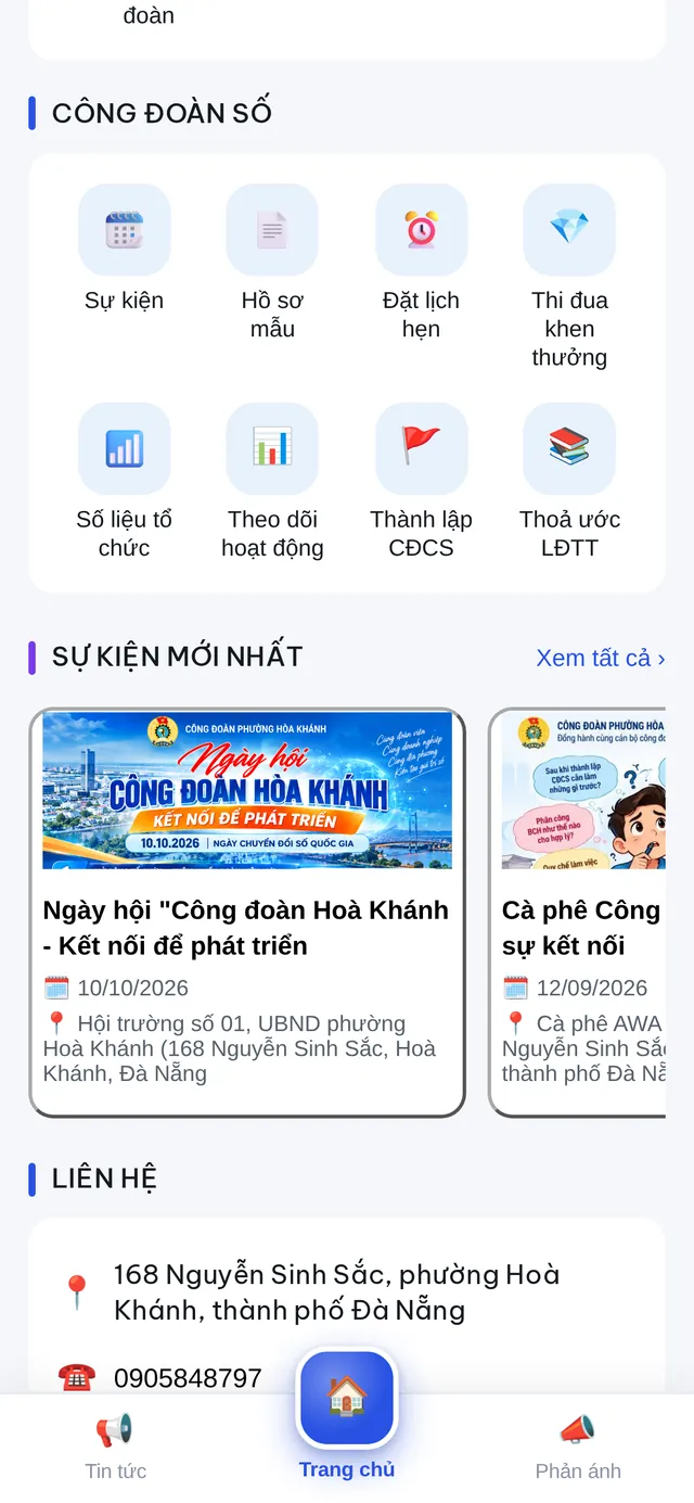 Màn hình Nhóm Công đoàn số của Zalo Mini App Công đoàn số Hoà Khánh