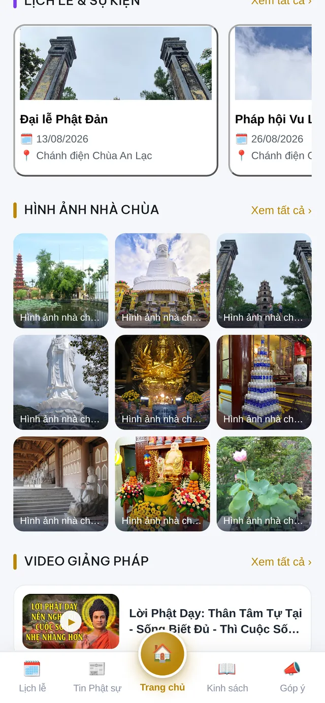 Màn hình Hình ảnh, video của Zalo Mini App Chùa An Lạc